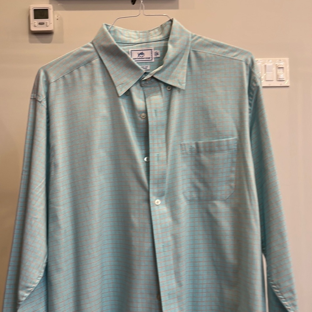 Blue and Orange Button Up Long Sleeve Shirt